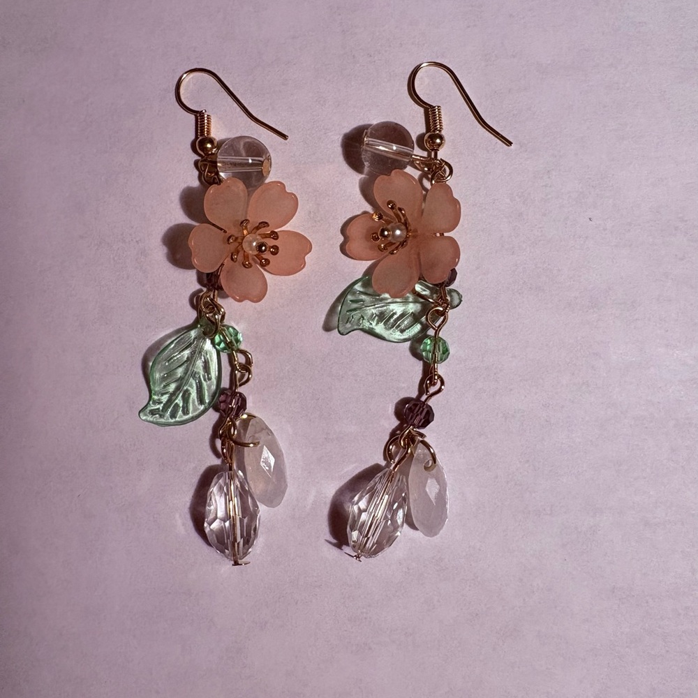 Floral Drop Earrings with Crystal Accents